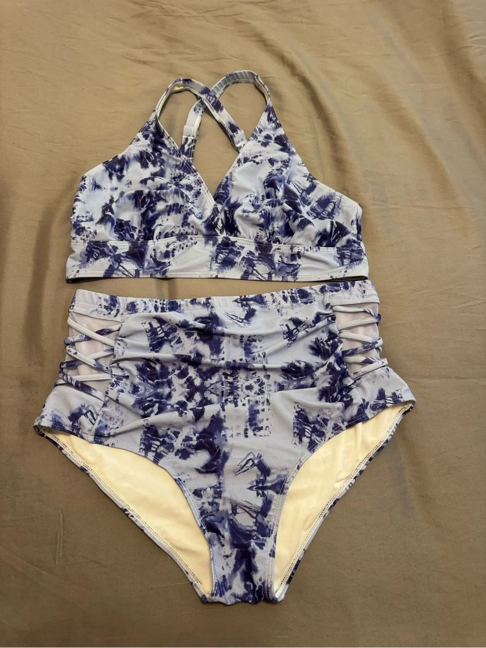 Amazon Blue Tie-Dye High-Waist Bikini Set